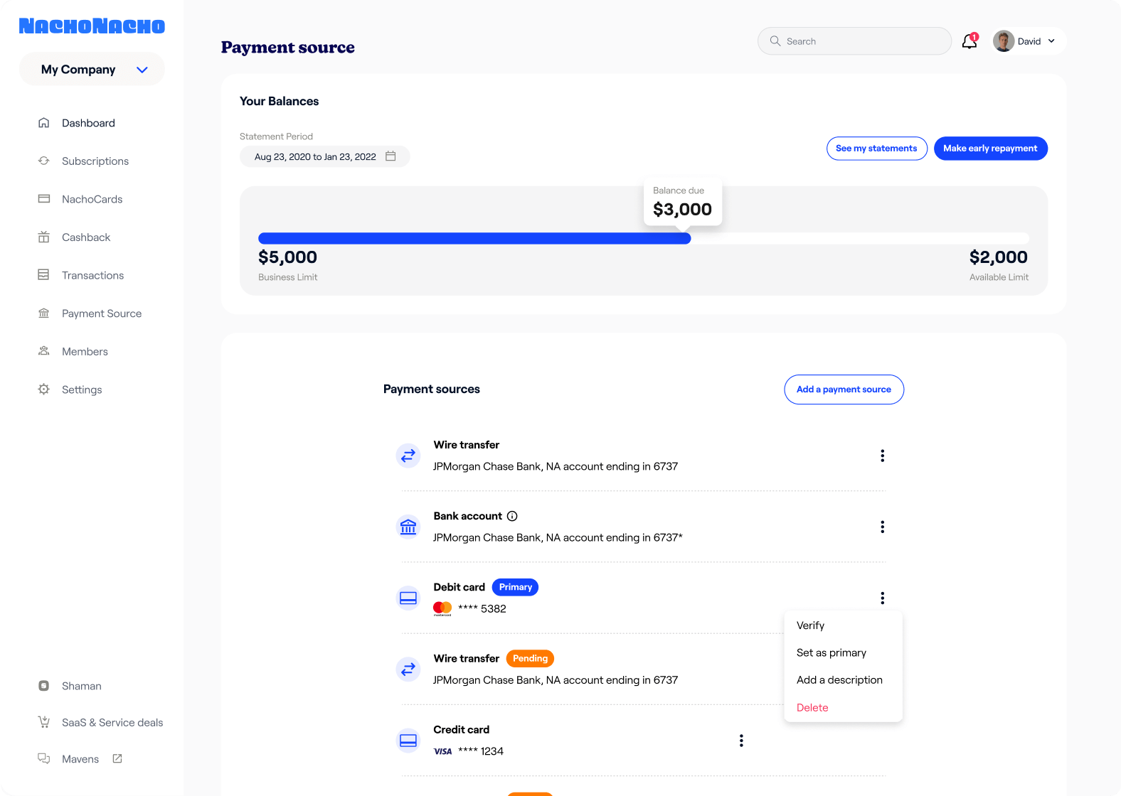 Payment Source Postpaid Dropdown