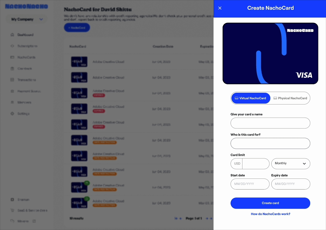 Redesigned NachoCard Screen